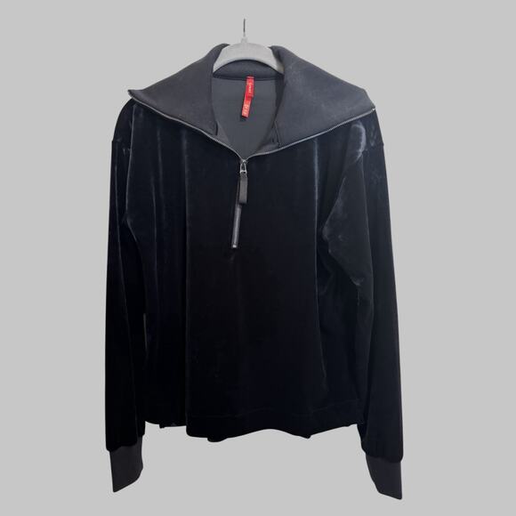 Spanx Velvet Very Black Pullover Half Zip Chic Long Sleeve Relaxed Athleisure M - Picture 1 of 7